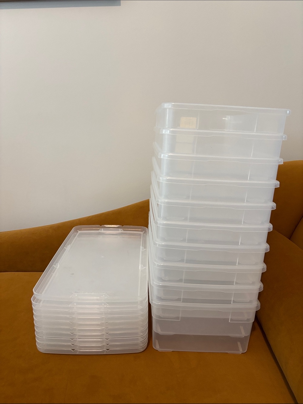 Clear Plastic Storage Boxes - Stackable Organizer (White/Clear) Set of 10